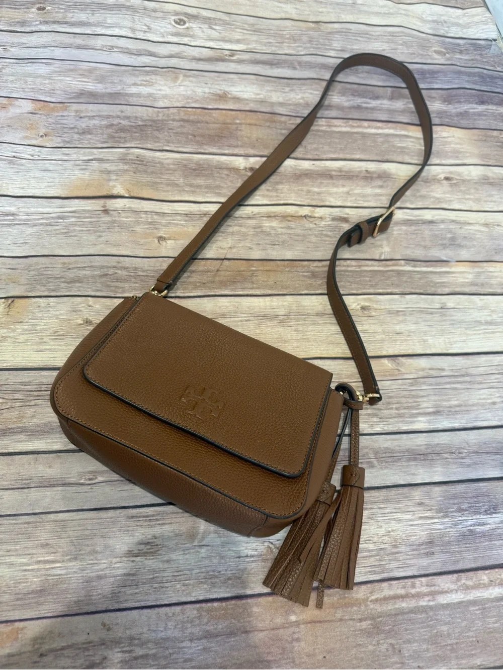 Tory Burch Cognac Pebbled Leather Messenger Bag